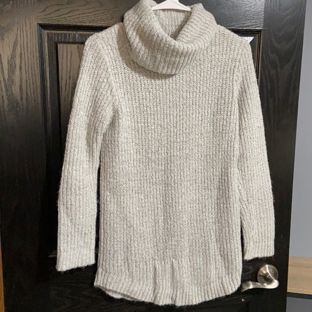Gray cowl-neck sweater